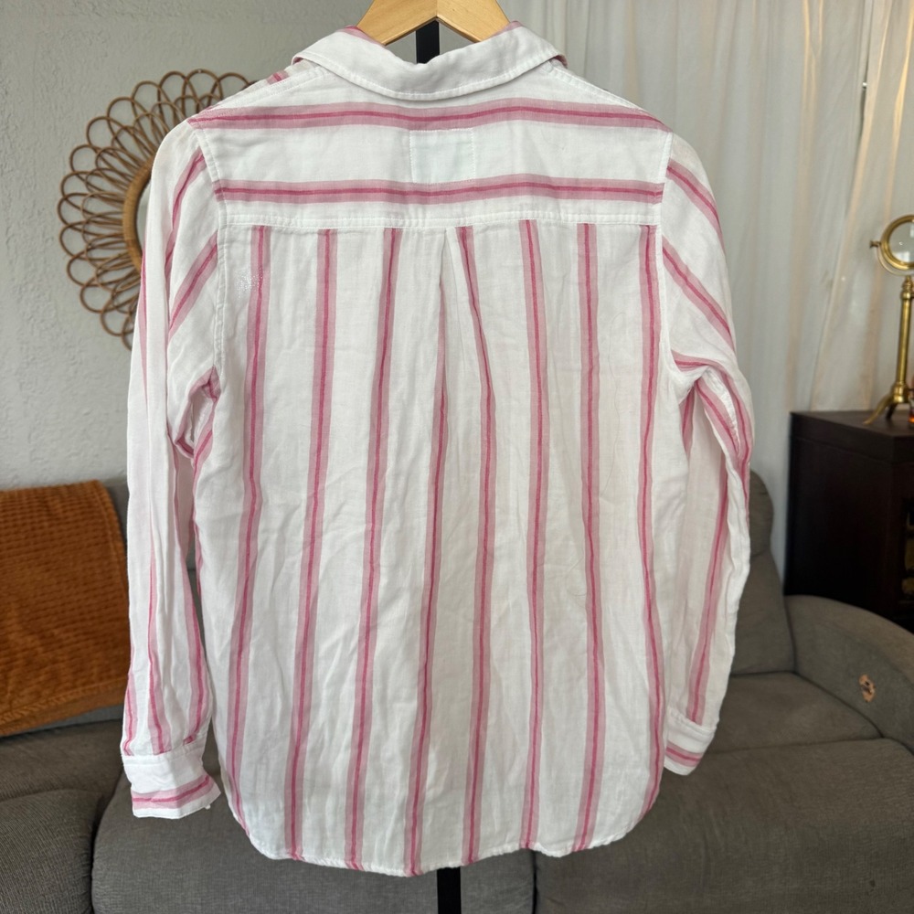 Rails NWT Reagan Flannel Shirt XS White Pink Button Down 100% Cotton Top - Picture 3 of 8